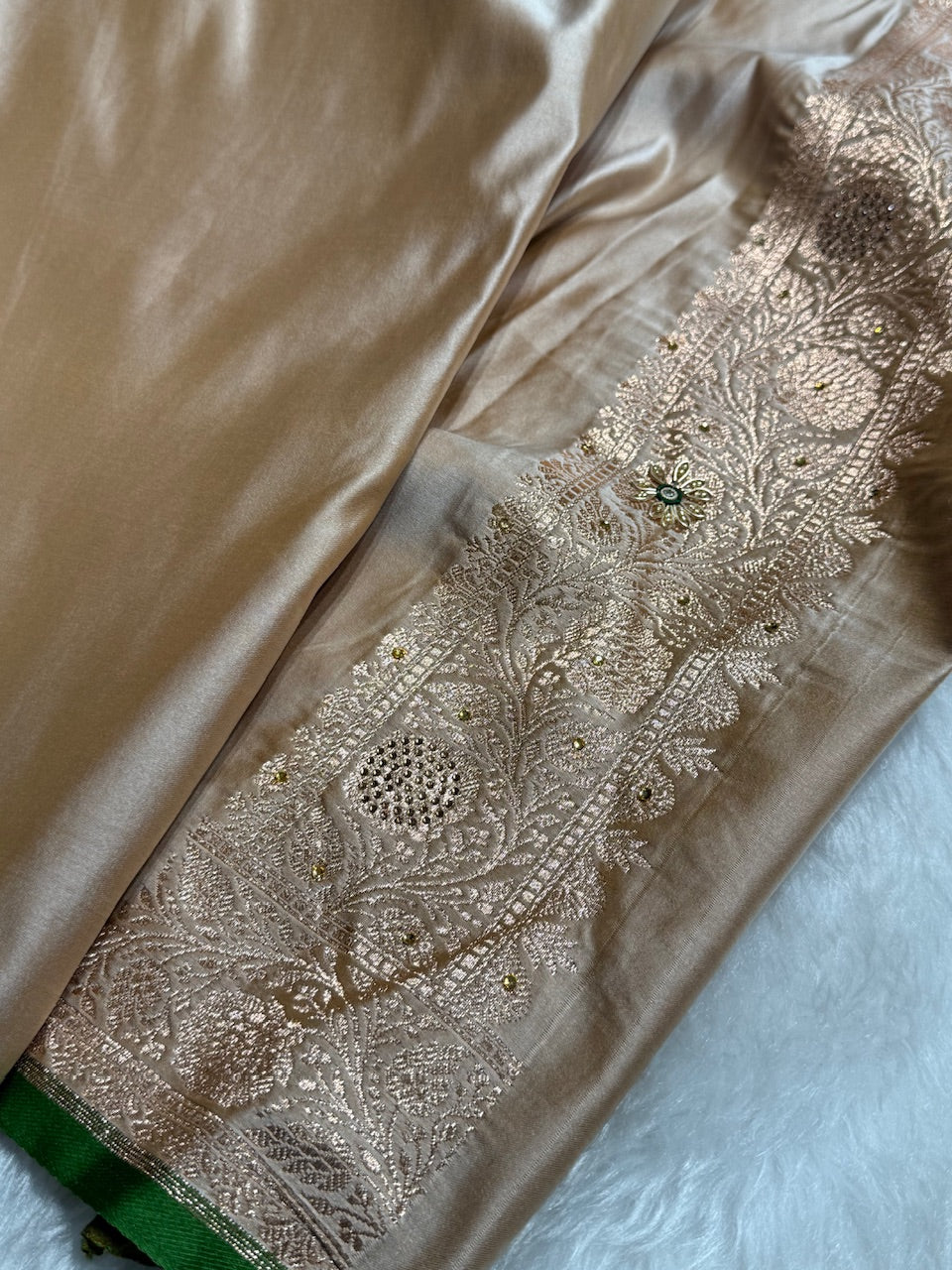 Beige Shades Booti Katan Silk Saree with Stone & Zardozi Work BSK09