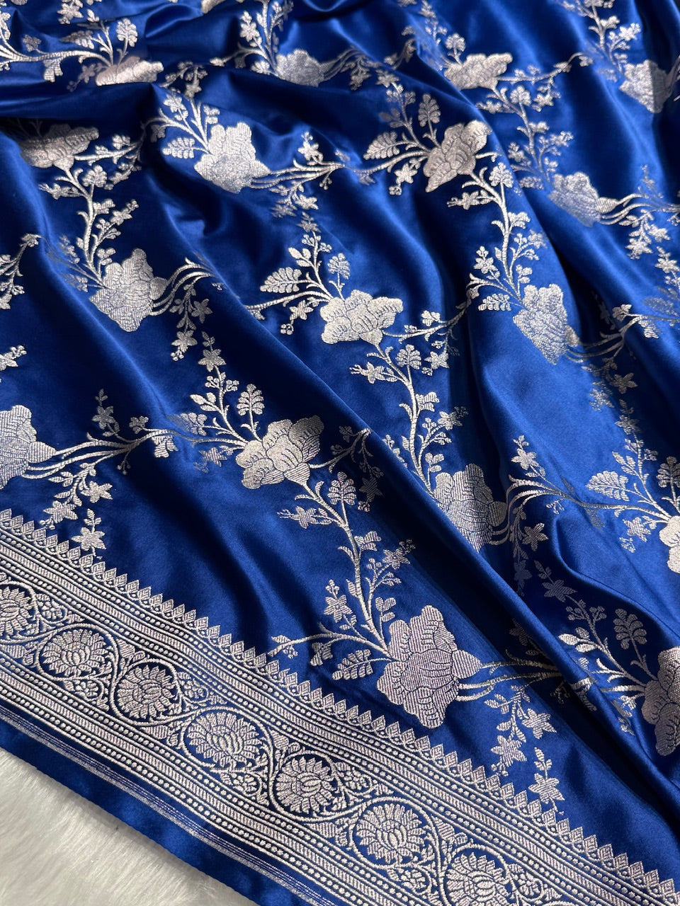 Banarasi Royal Blue Shades Jaal Mashru Silk Saree