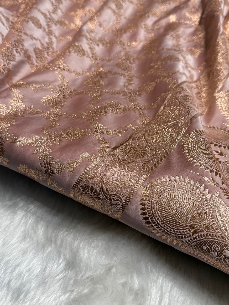 Banarasi Satin Katan Silk Saree In Rose Gold Shades with gotta Patti