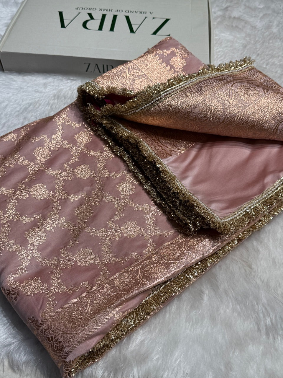 Banarasi Satin Katan Silk Saree In Rose Gold Shades with gotta Patti