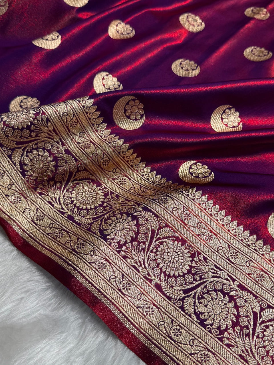 Redish Purple Chand Tara Satin Silk Saree SS04