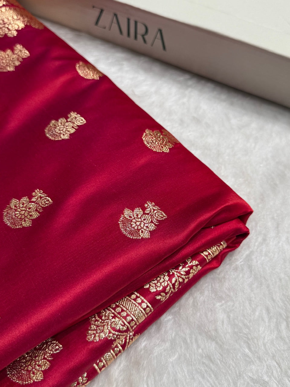 Purplish Red Booti Pattern Satin Katan Silk Saree SK49