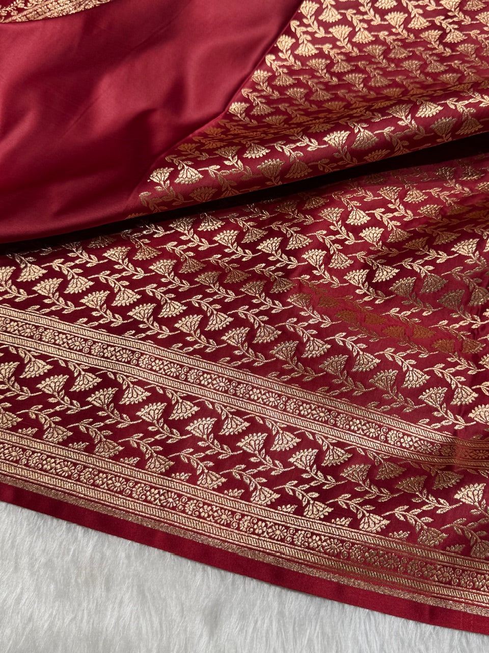 Maroon Booti Pattern Satin Katan Silk Saree SK50