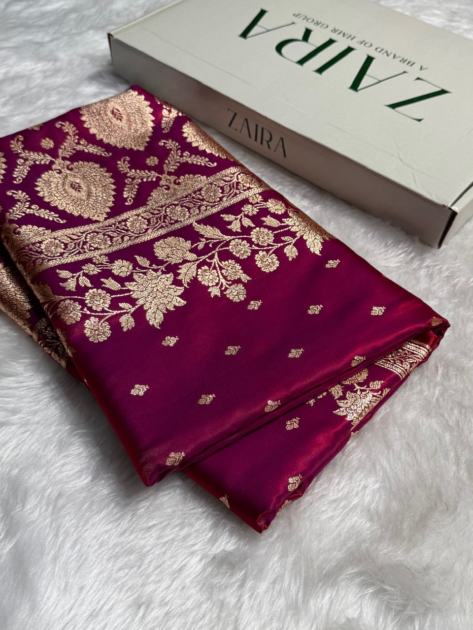 Satin Silk Floral Booti in Purplish Red SS25