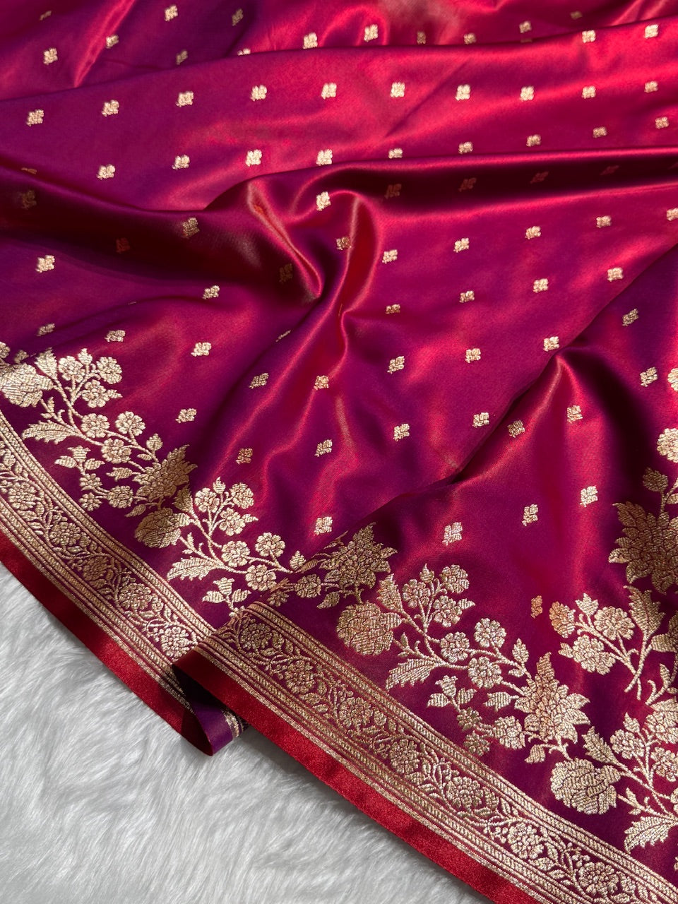 Satin Silk Floral Booti in Purplish Red SS25