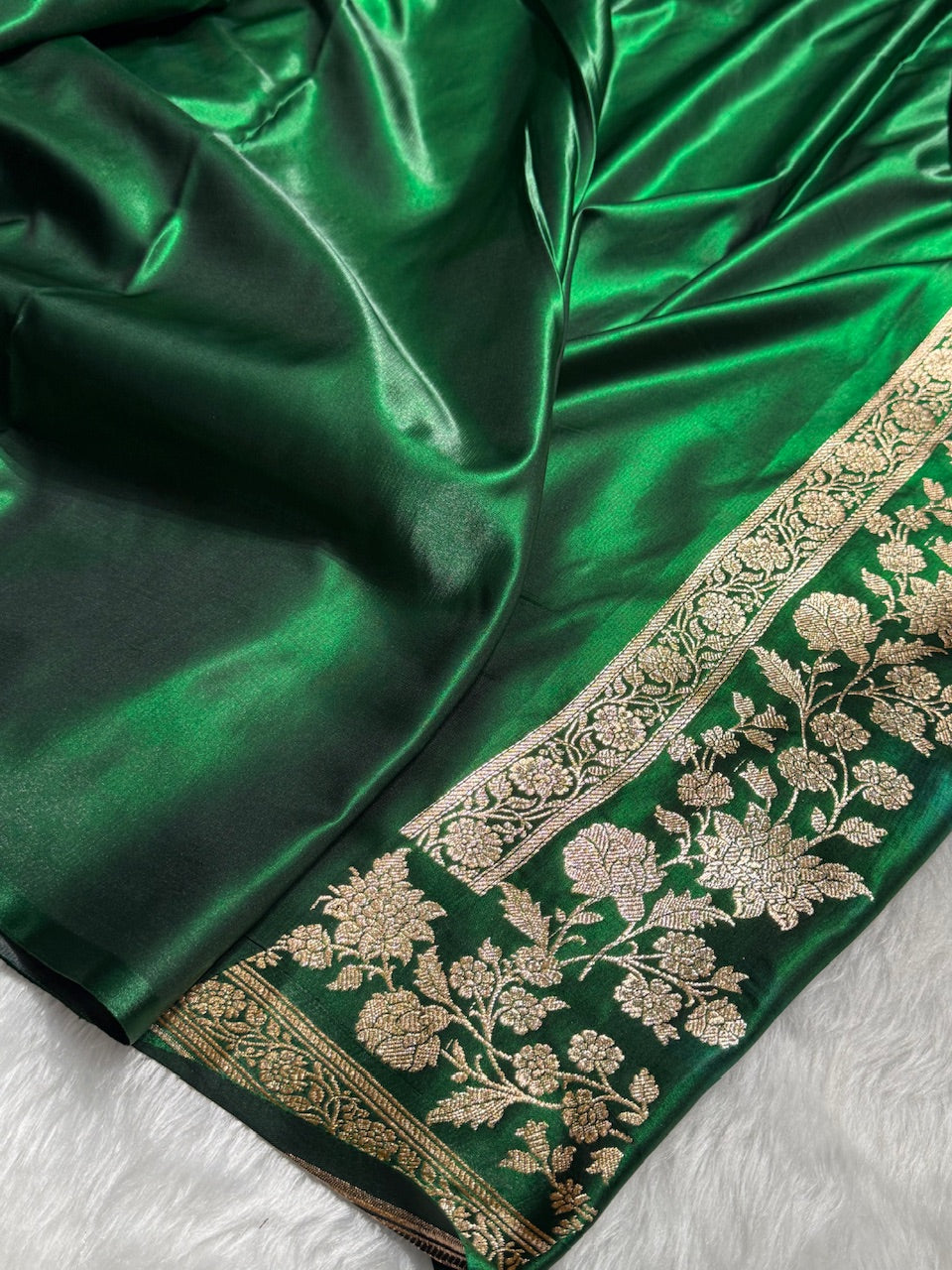 Satin Silk Floral Booti in Bottle Green SS25