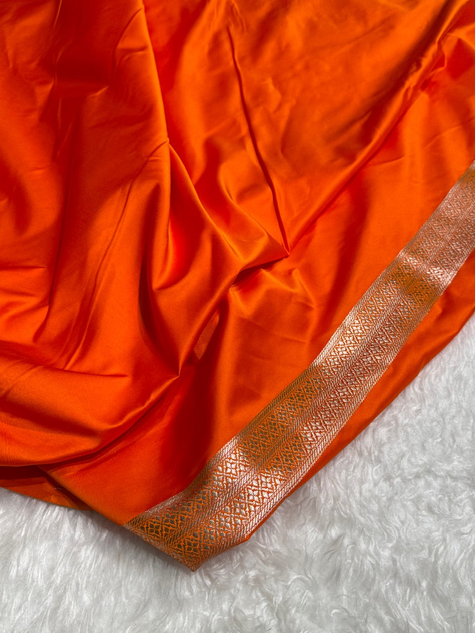 Orange Scallop boota Motif Mashru Silk Saree