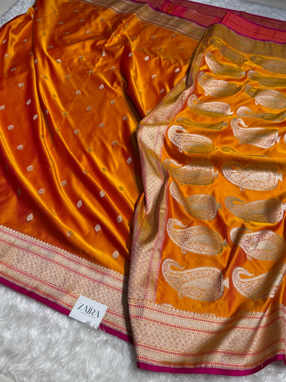 Light Orange Mashru Booti Mashru Silk Saree