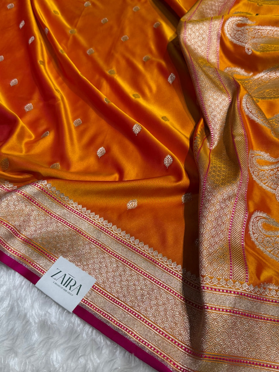 Light Orange Mashru Booti Mashru Silk Saree