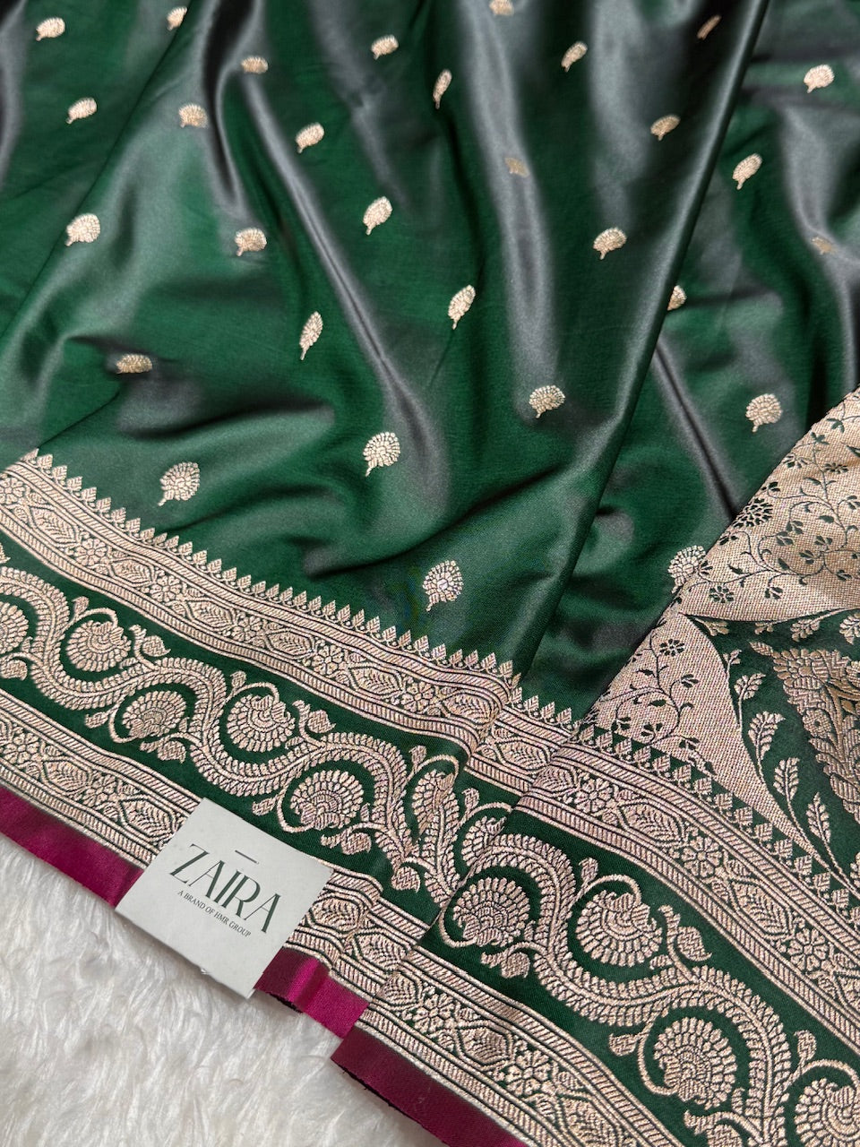 Bottle Green Motif Mashru Silk Saree