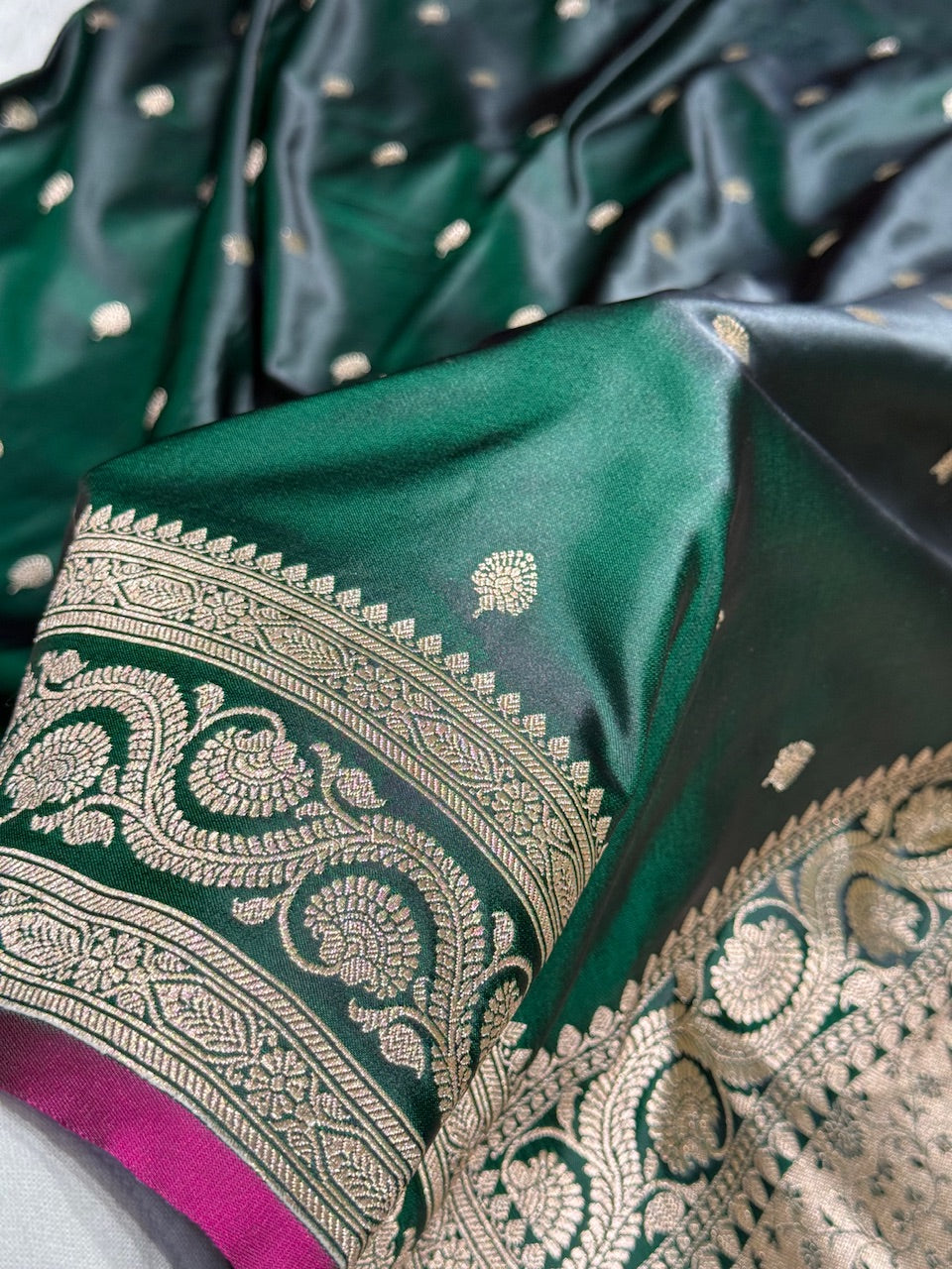 Bottle Green Motif Mashru Silk Saree