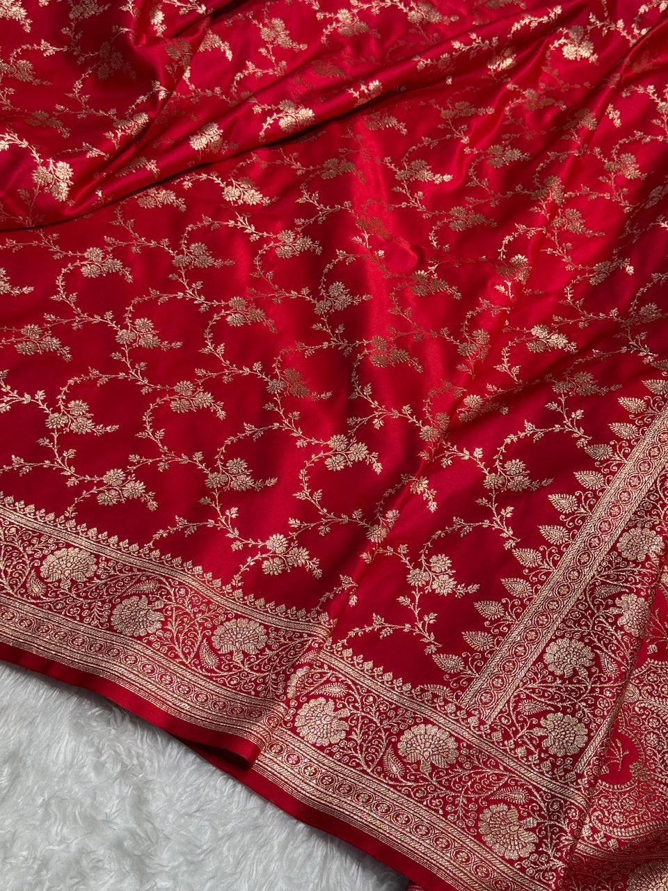 Red Banarasi Jaal Katan Silk Saree
