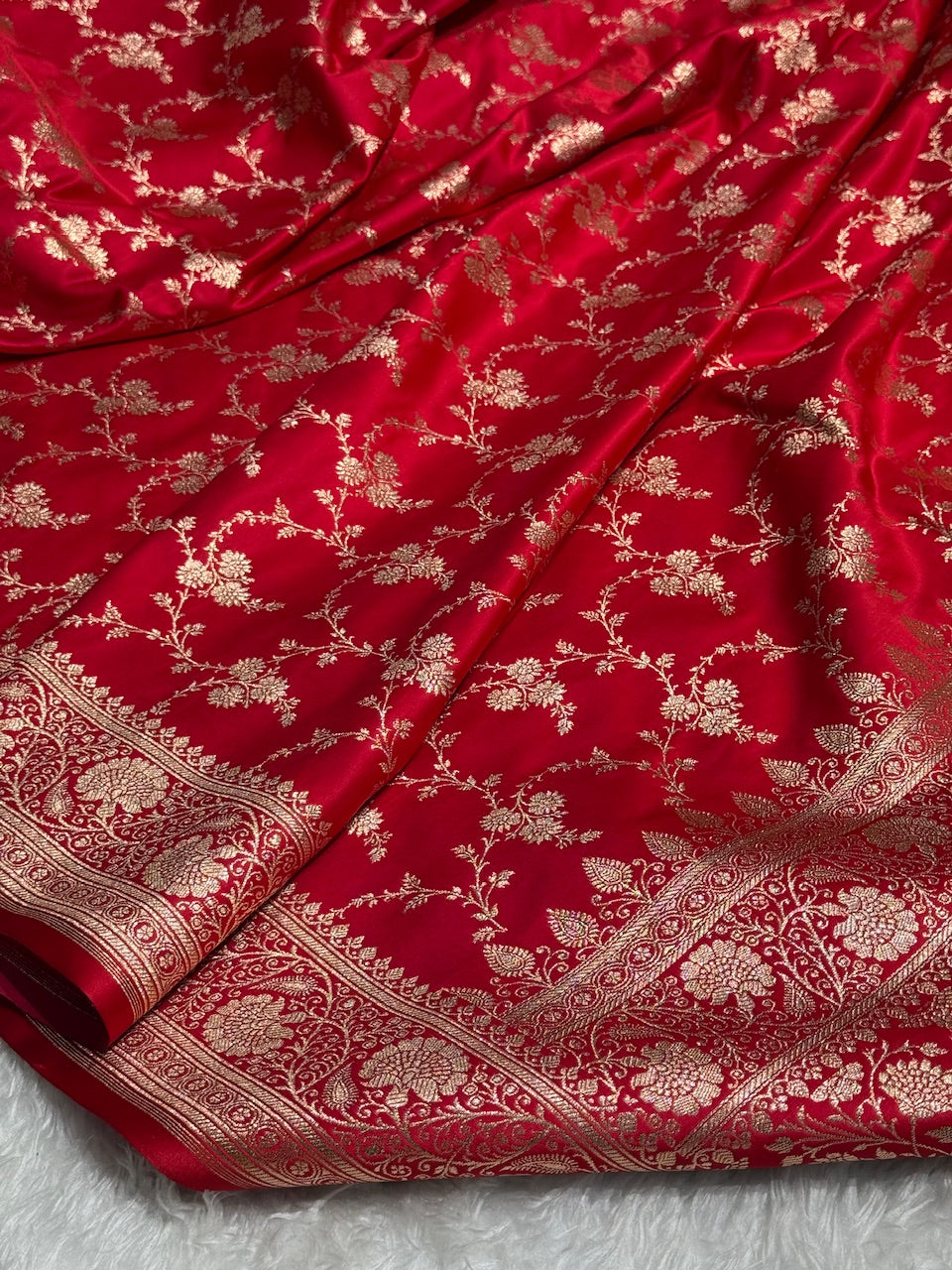Red Banarasi Jaal Katan Silk Saree