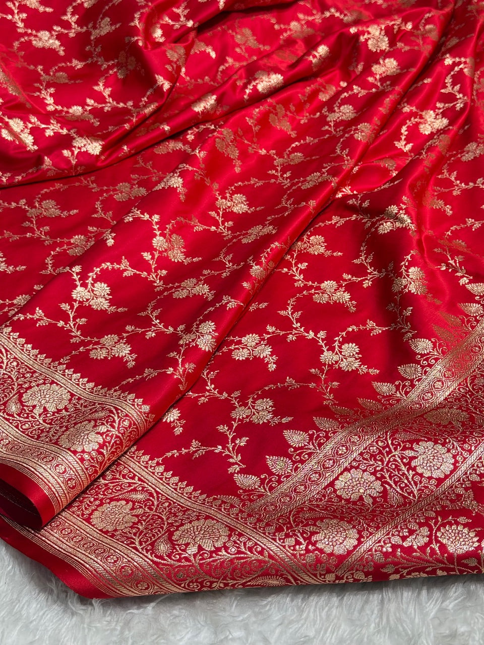 Red Banarasi Jaal Katan Silk Saree