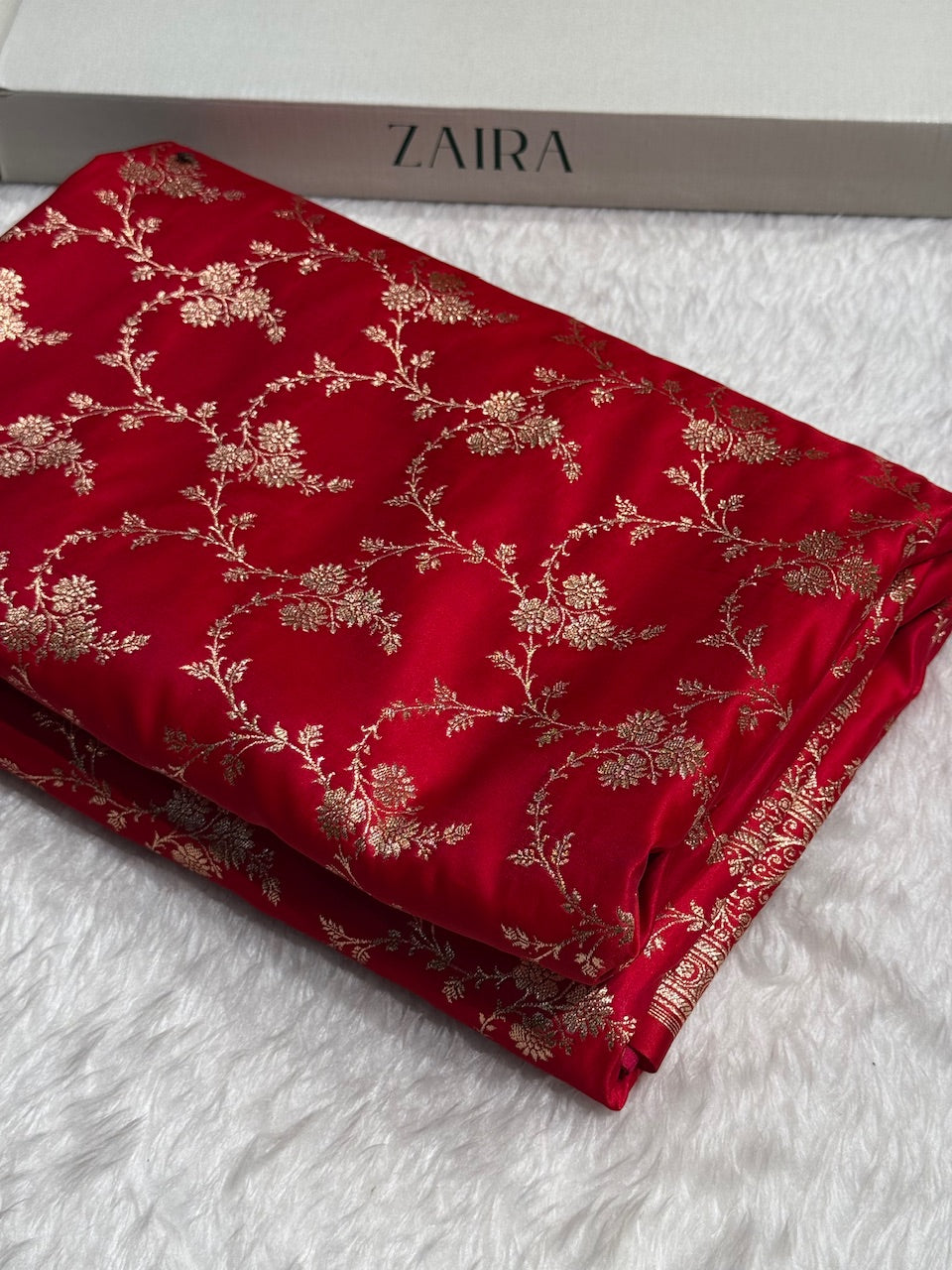 Red Banarasi Jaal Katan Silk Saree
