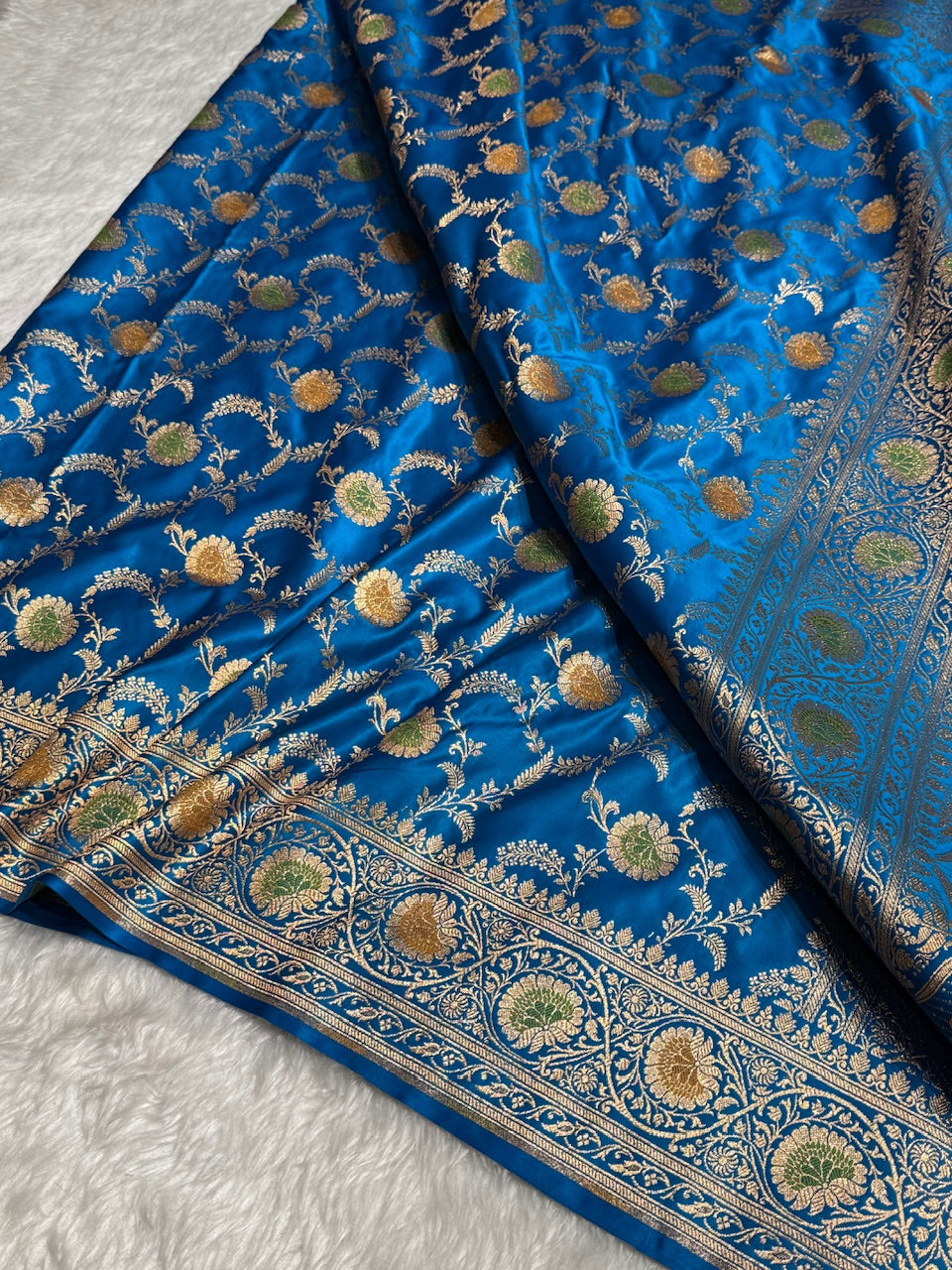 Deep Sea Blue Banarasi Minakari Jaal Katan Silk Saree