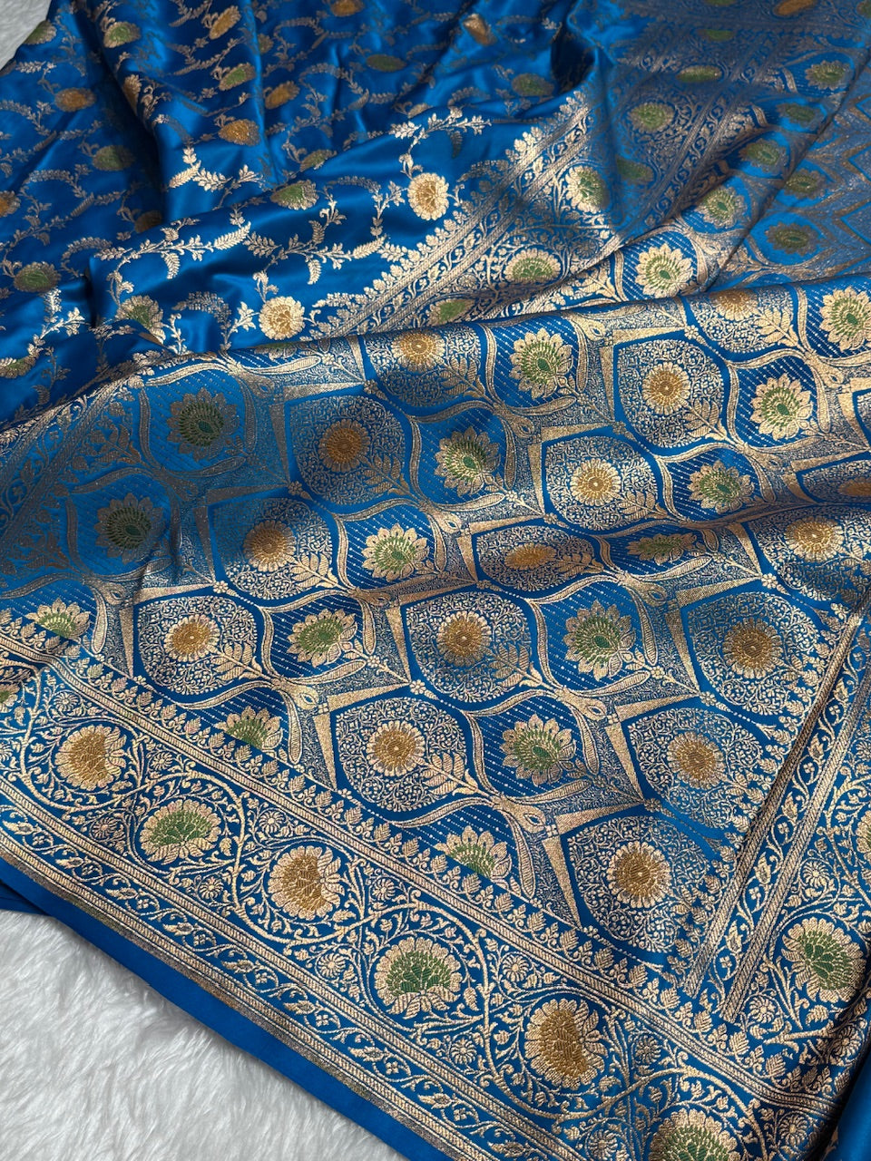 Deep Sea Blue Banarasi Minakari Jaal Katan Silk Saree