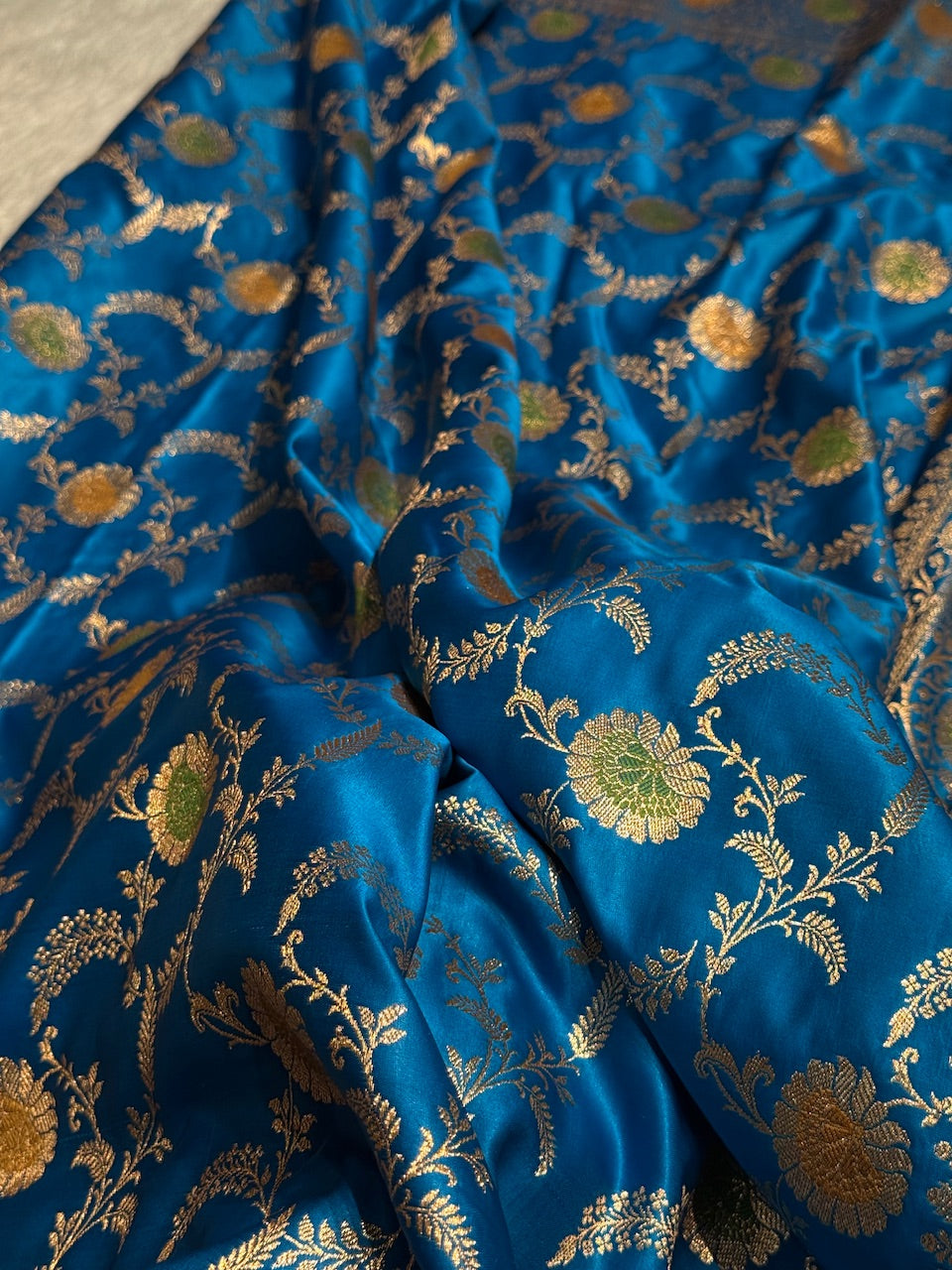 Deep Sea Blue Banarasi Minakari Jaal Katan Silk Saree