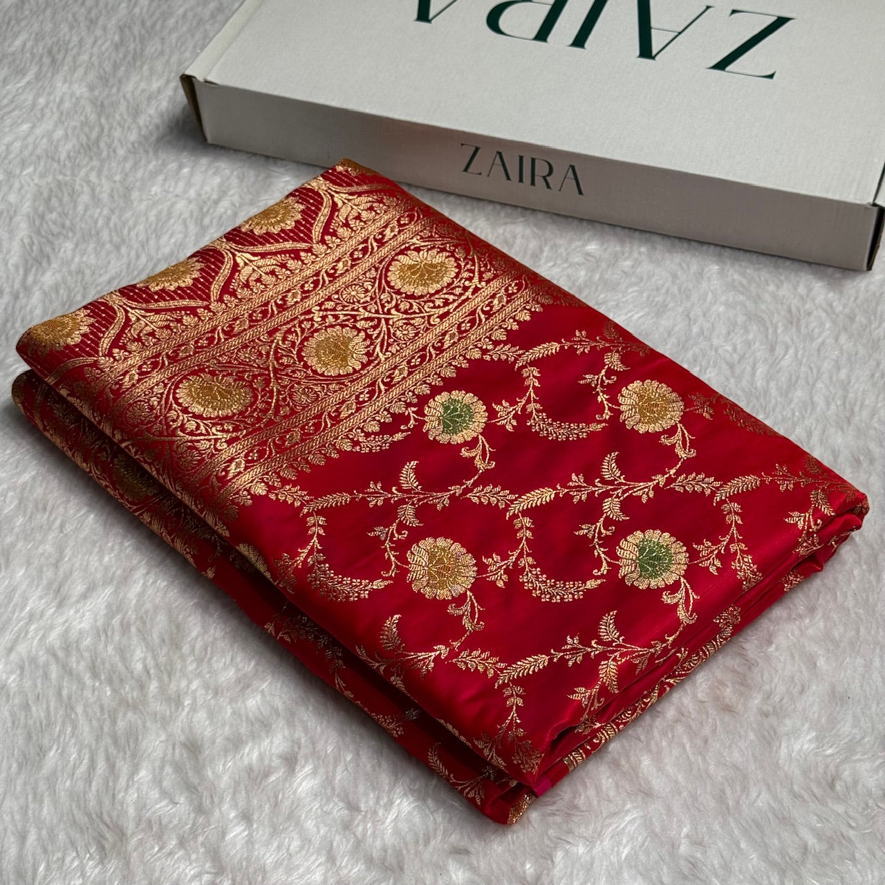 Red Banarasi Minakari Jaal Katan Silk Saree
