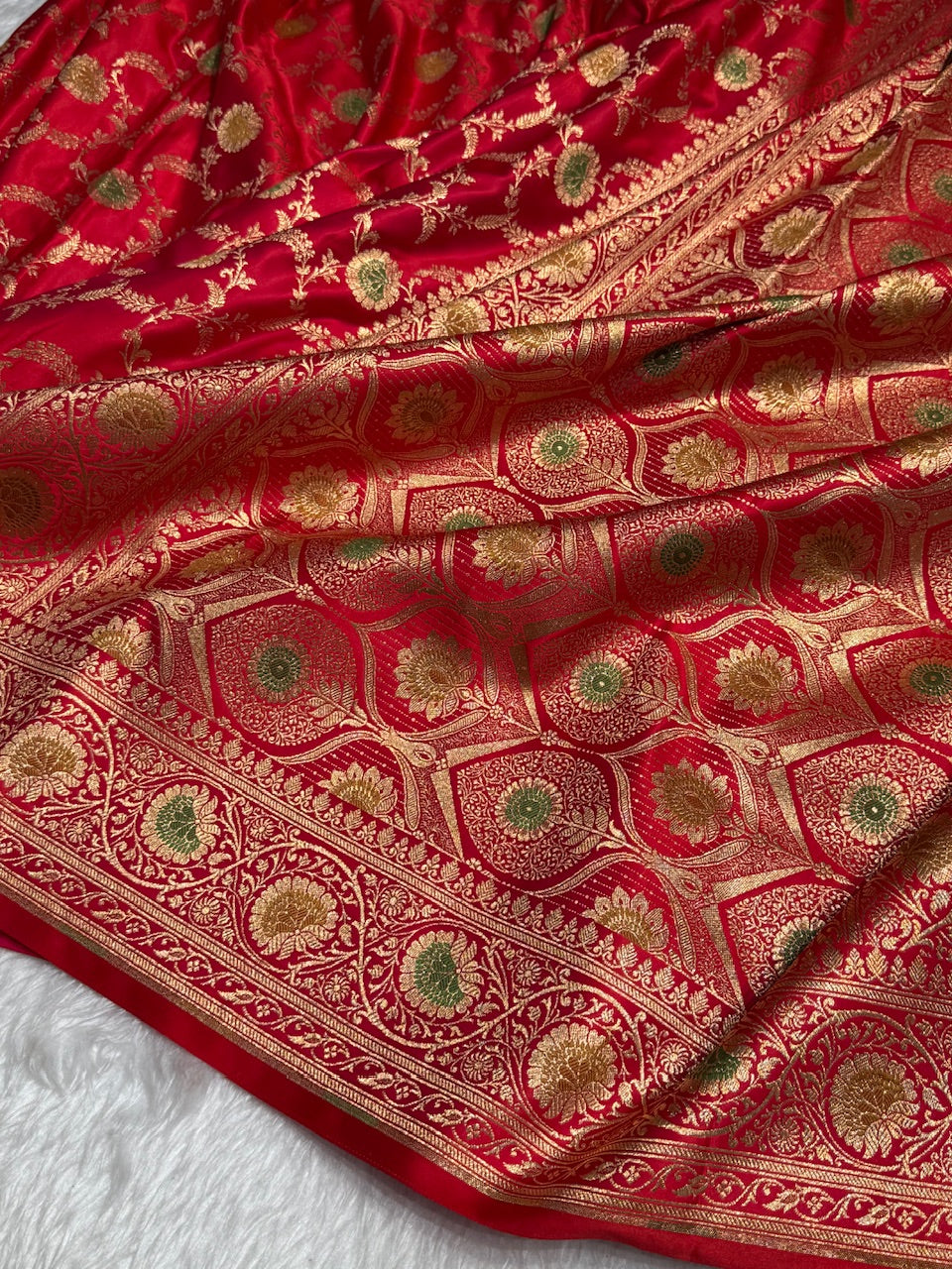 Red Banarasi Minakari Jaal Katan Silk Saree