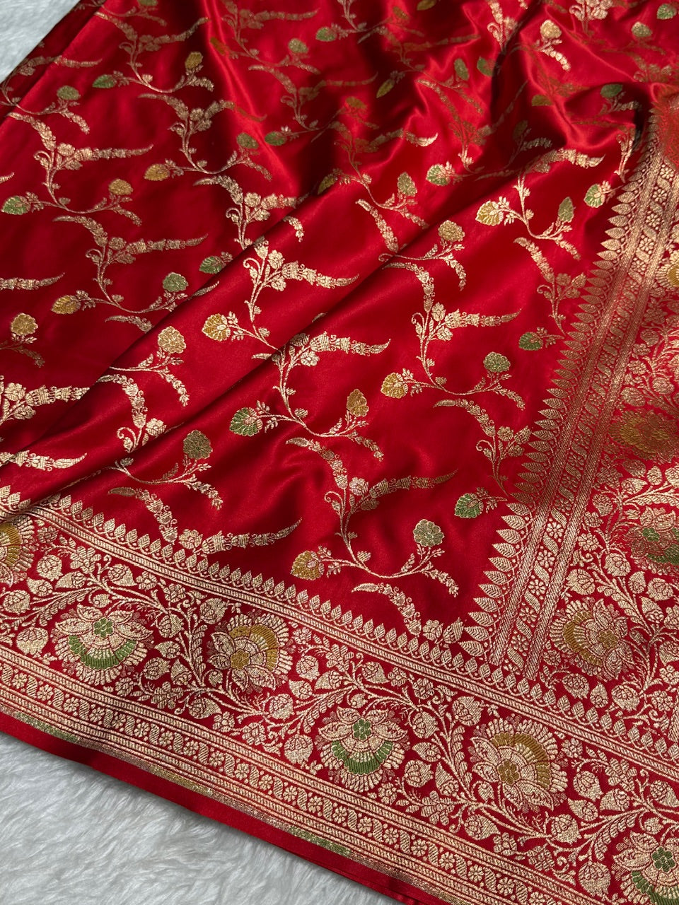 Red Banarasi Minakari Jaal Katan Silk Saree