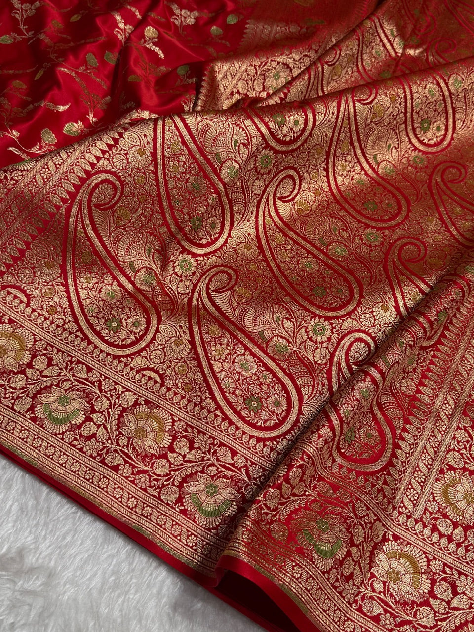 Red Banarasi Minakari Jaal Katan Silk Saree