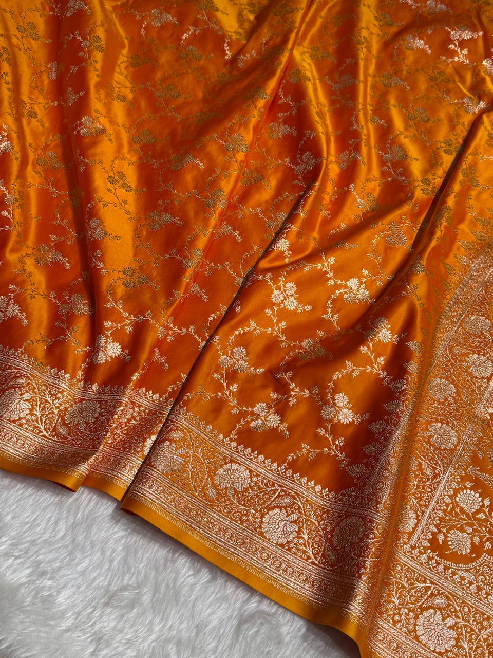 Rich Gold Banarasi Jaal Katan Silk Saree