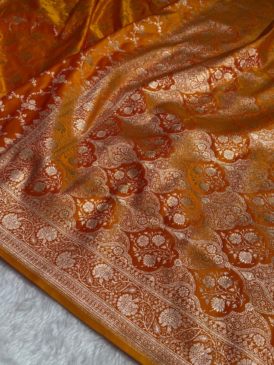Rich Gold Banarasi Jaal Katan Silk Saree