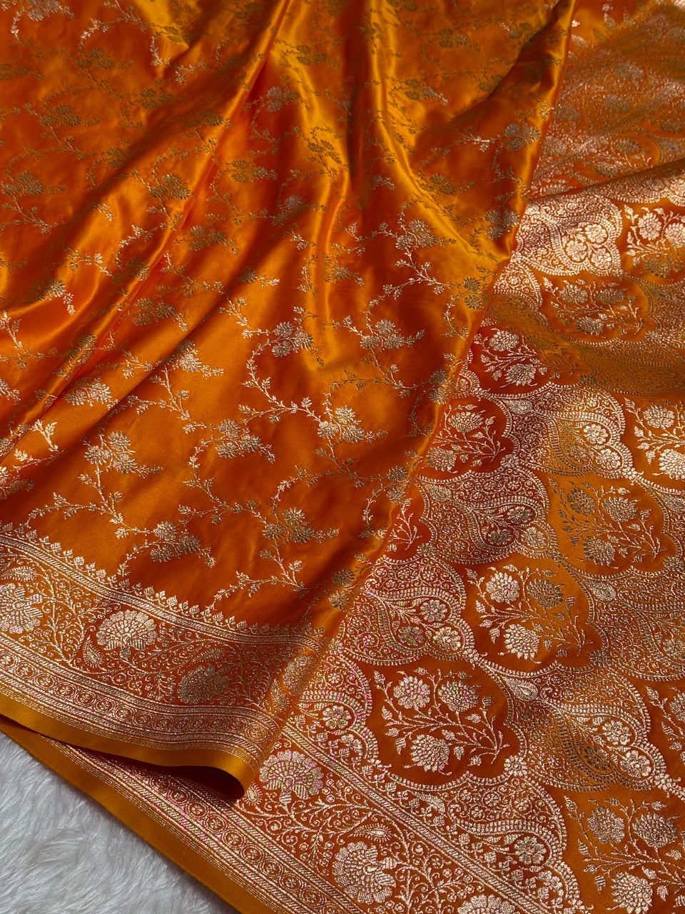 Rich Gold Banarasi Jaal Katan Silk Saree
