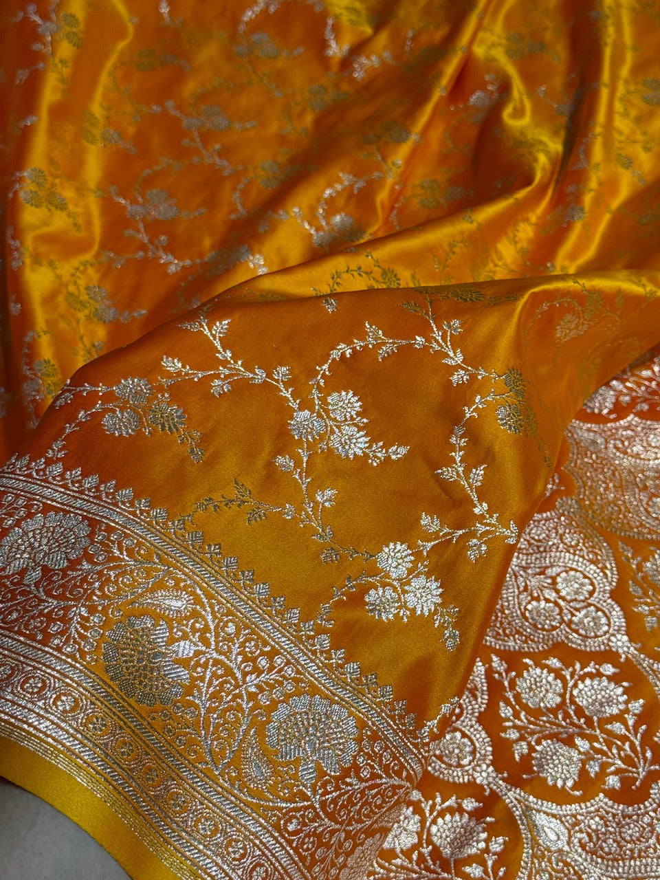 Rich Gold Banarasi Jaal Katan Silk Saree