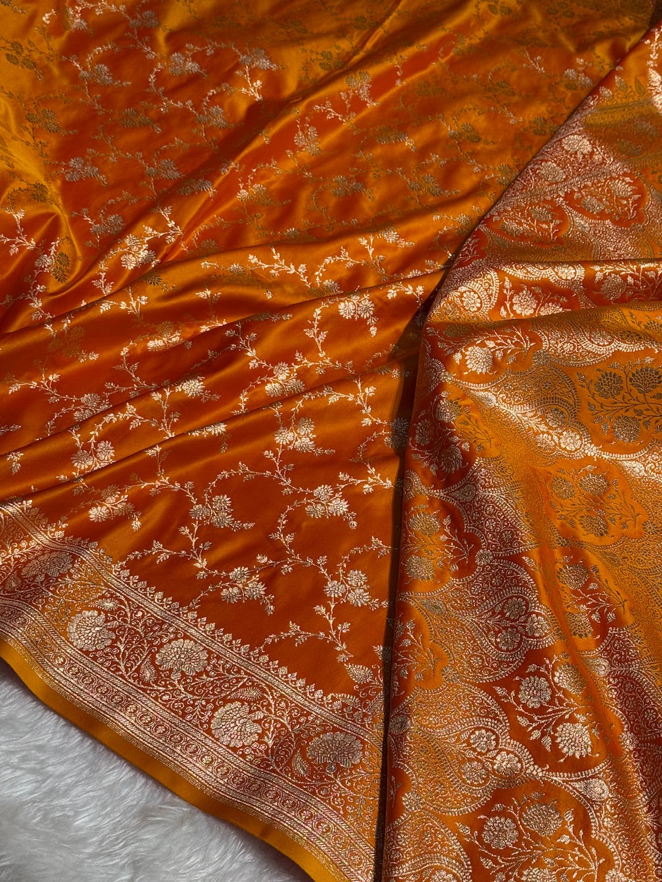 Rich Gold Banarasi Jaal Katan Silk Saree
