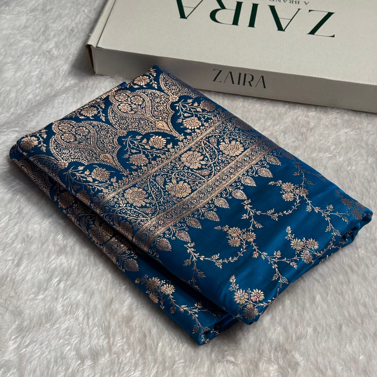 Blue Banarasi Jaal Katan Silk Saree