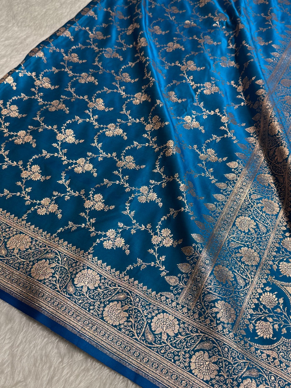 Blue Banarasi Jaal Katan Silk Saree