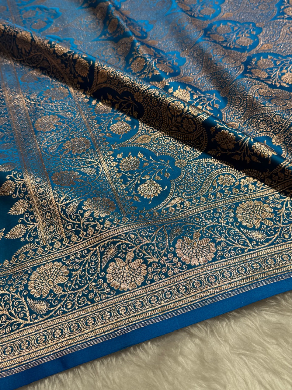 Blue Banarasi Jaal Katan Silk Saree