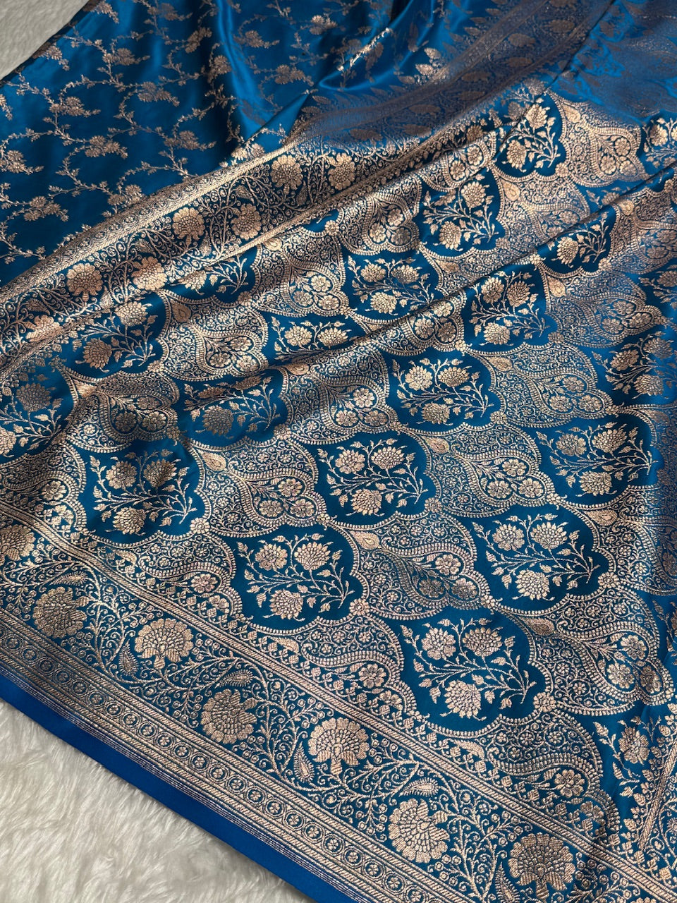 Blue Banarasi Jaal Katan Silk Saree