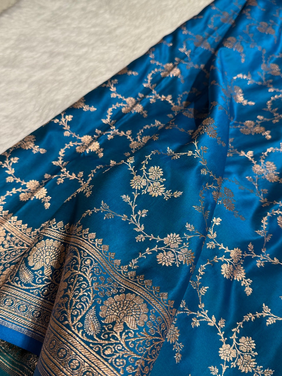 Blue Banarasi Jaal Katan Silk Saree