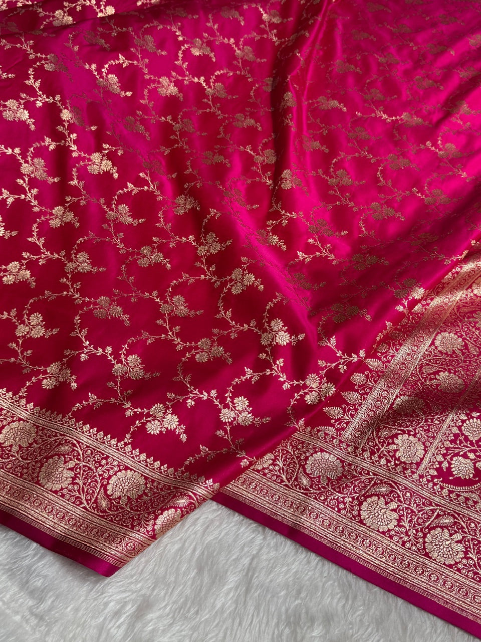 Dark Rose Banarasi Jaal Katan Silk Saree