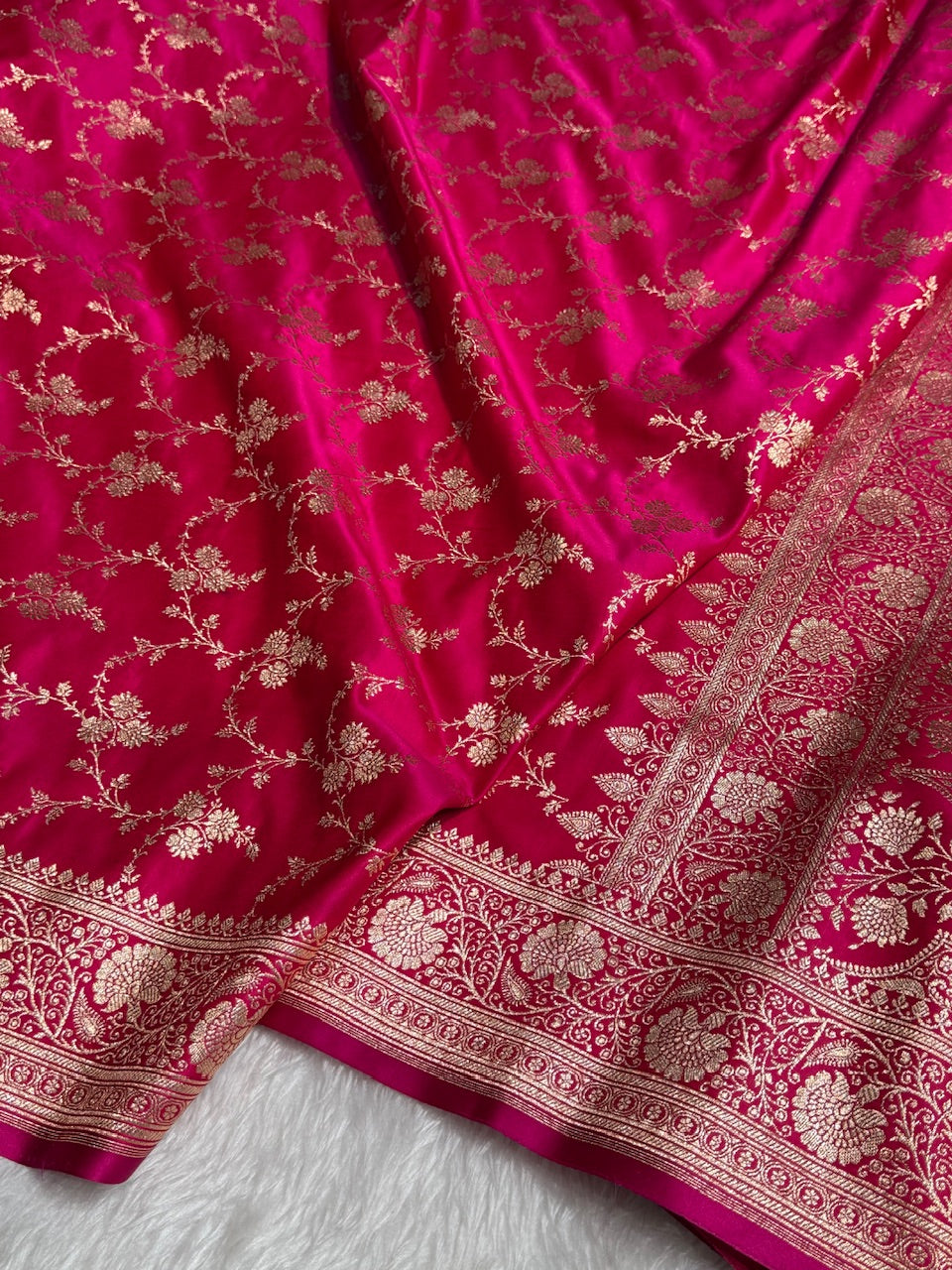 Dark Rose Banarasi Jaal Katan Silk Saree