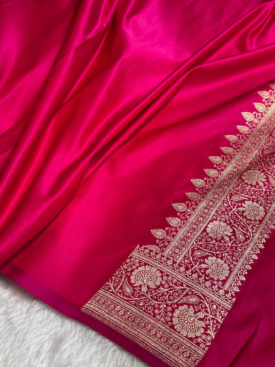 Dark Rose Banarasi Jaal Katan Silk Saree