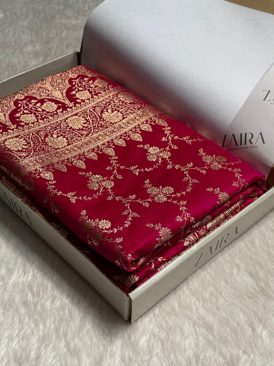 Dark Rose Banarasi Jaal Katan Silk Saree