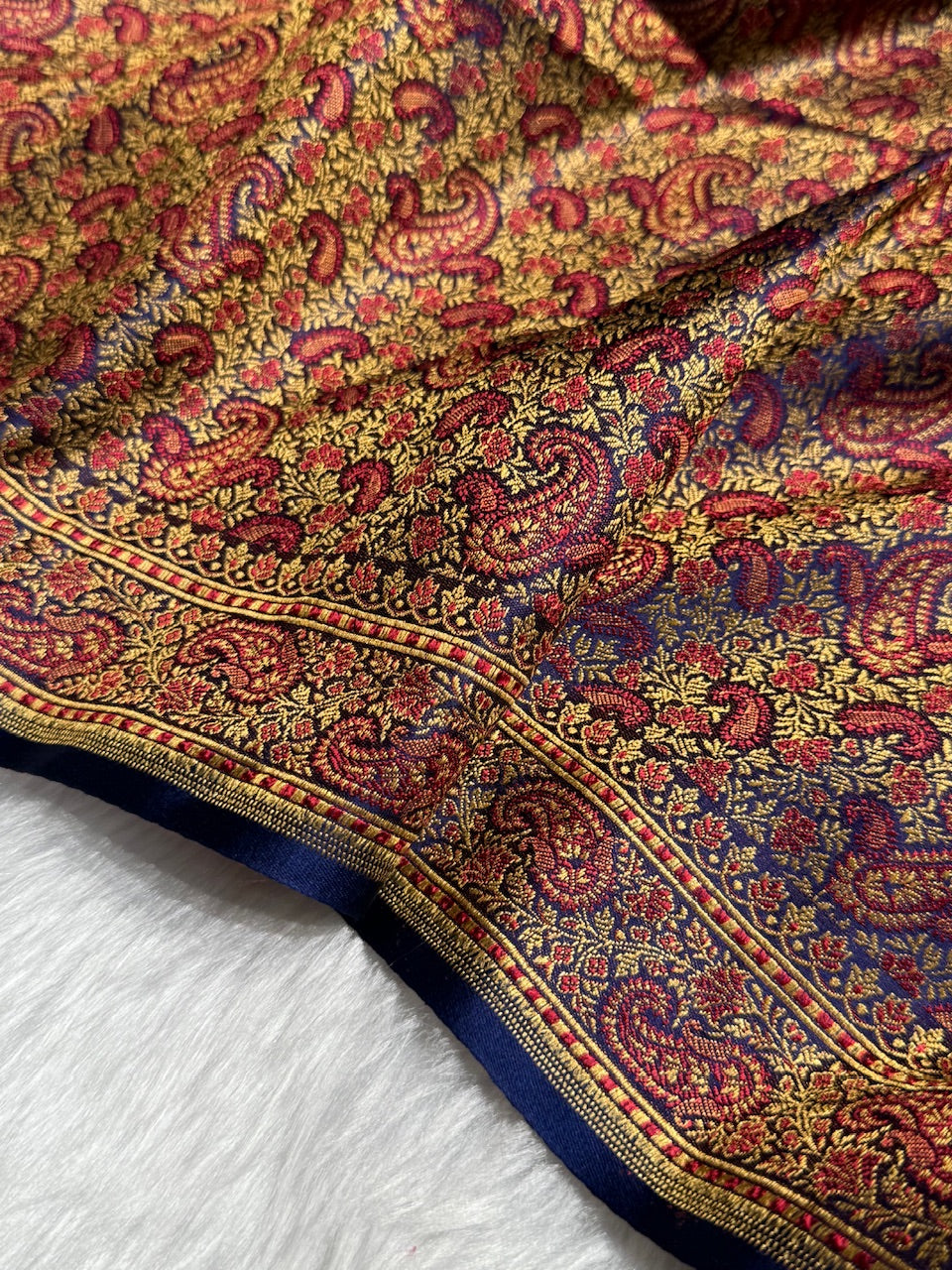 Royal Blue Jamawar Tanchoi Katan Silk Saree SKTM-11
