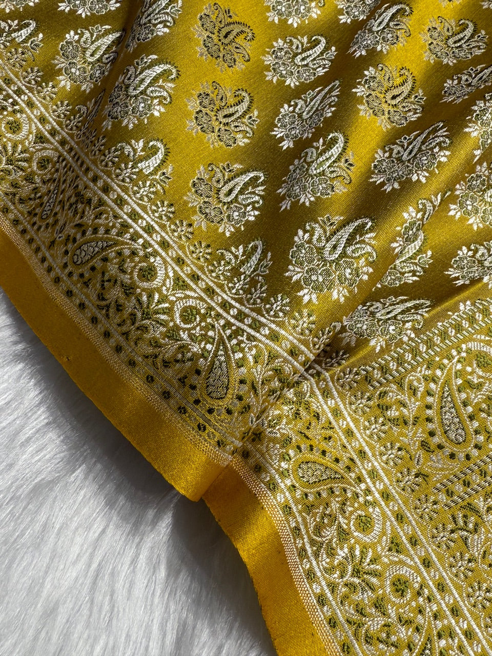 Neon Gold Jamawar Tanchoi Katan Silk Saree SKTM-13
