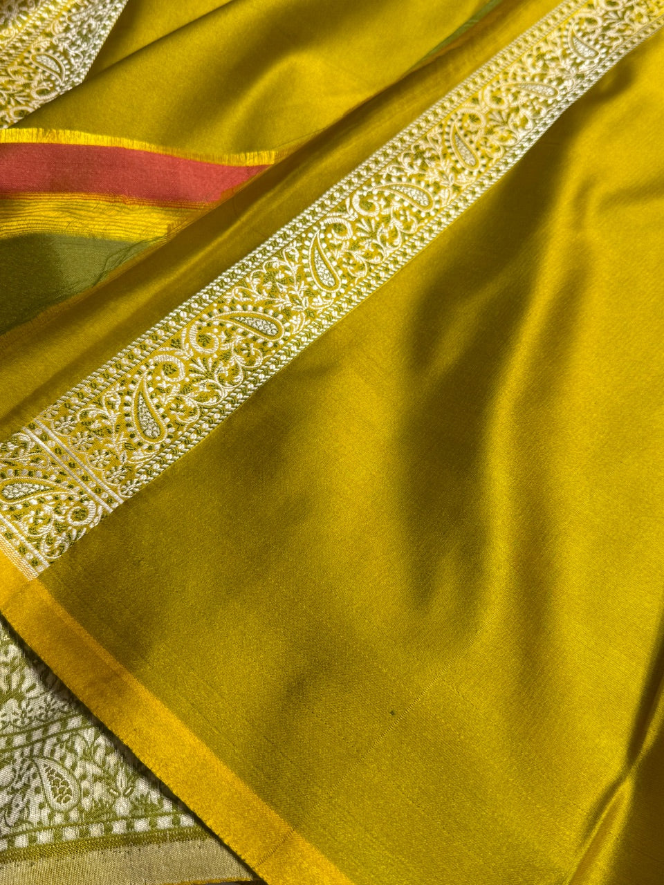 Neon Gold Jamawar Tanchoi Katan Silk Saree SKTM-13