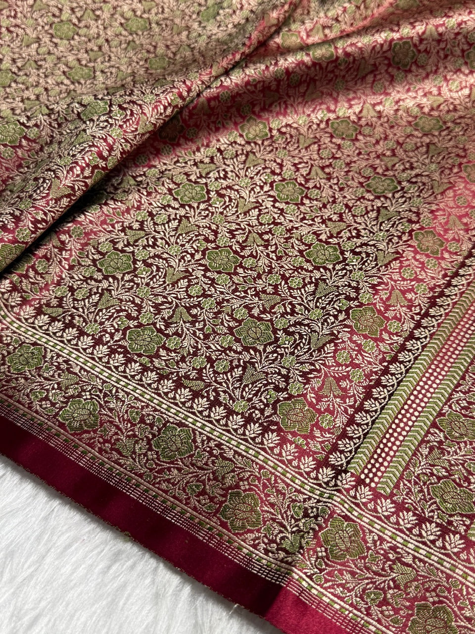 Maroon Jamawar Tanchoi Katan Silk Saree SKTM-14