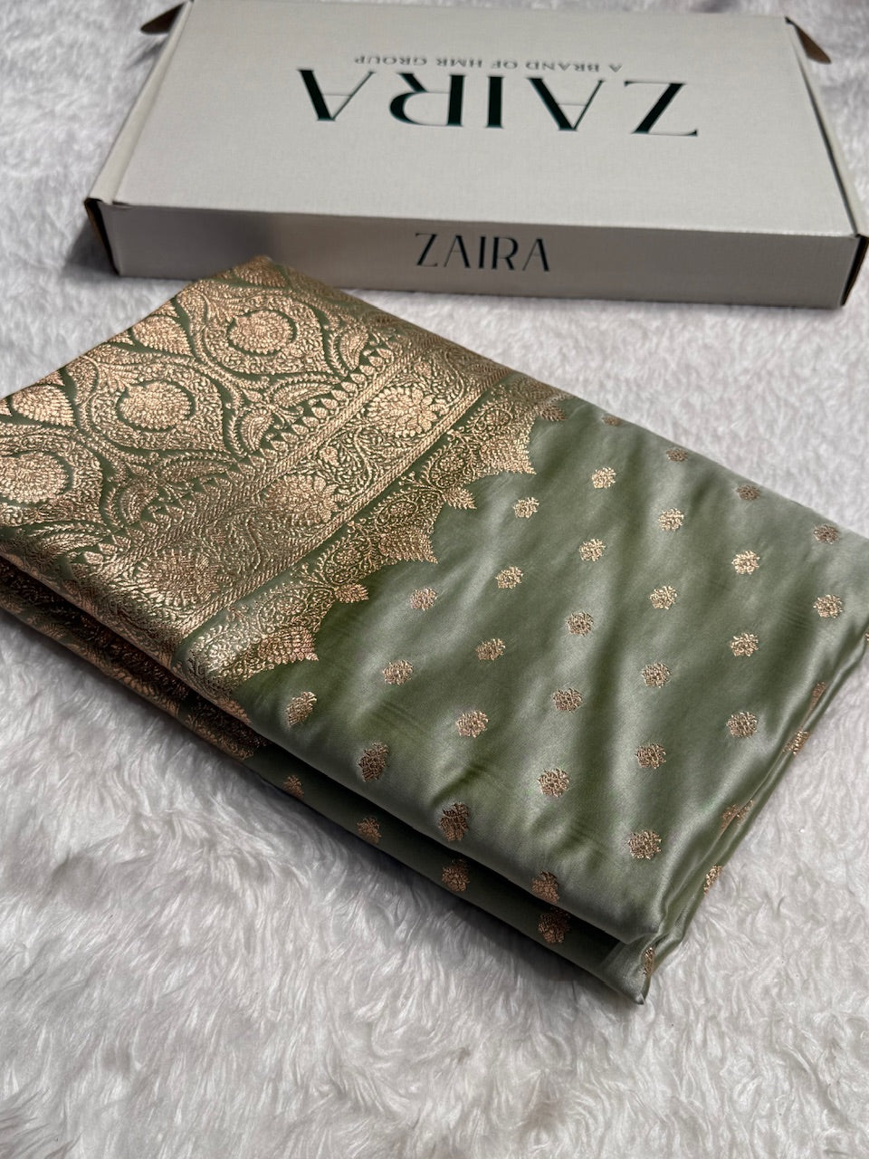Greenish Booti Katan Silk Saree SK07