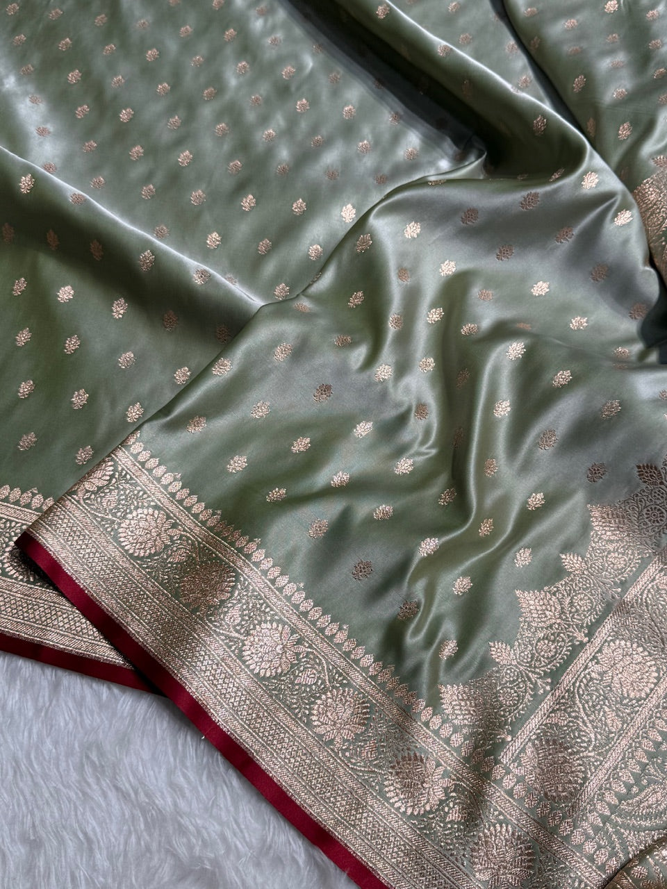 Greenish Booti Katan Silk Saree SK07