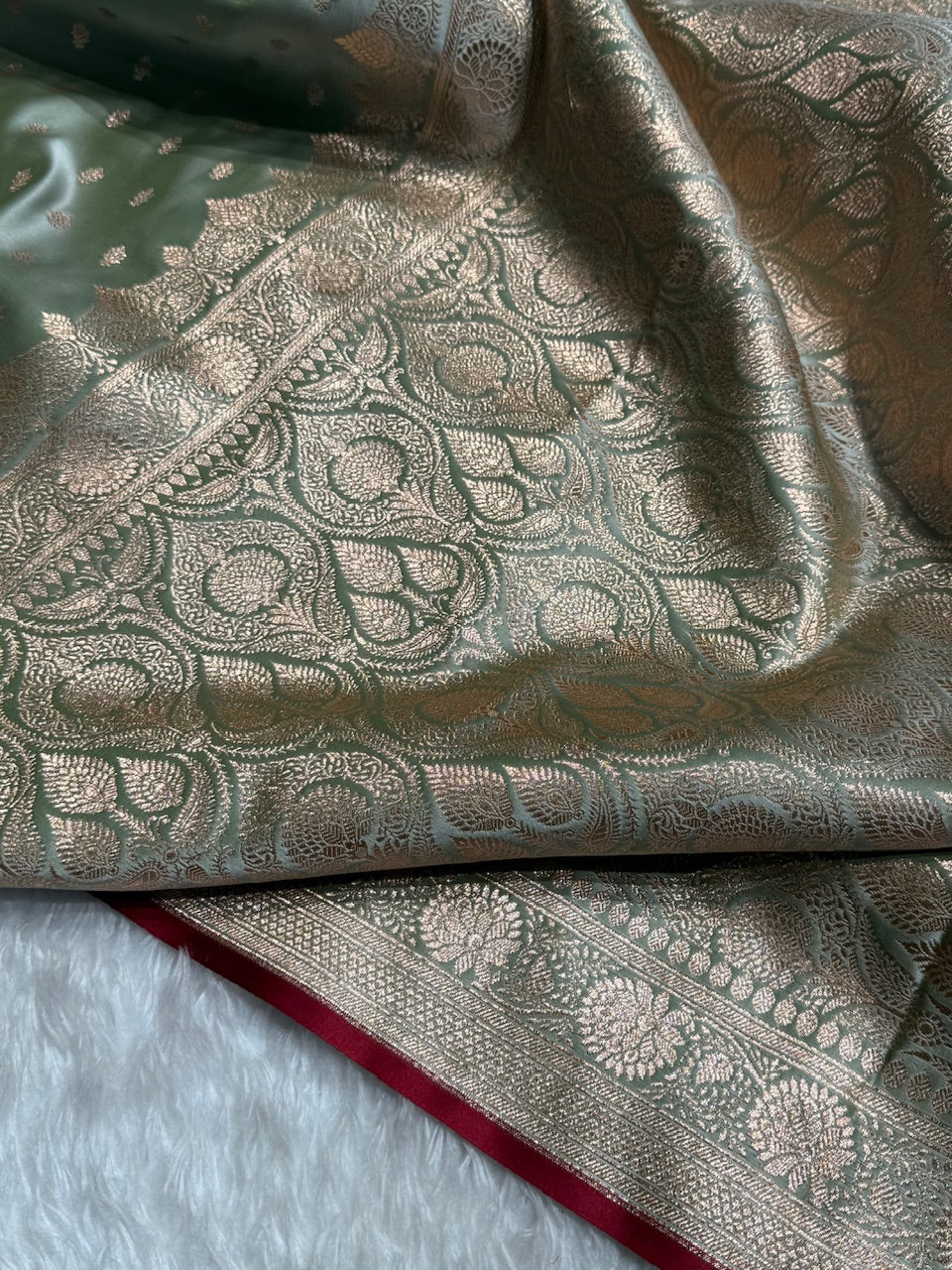 Greenish Booti Katan Silk Saree SK07