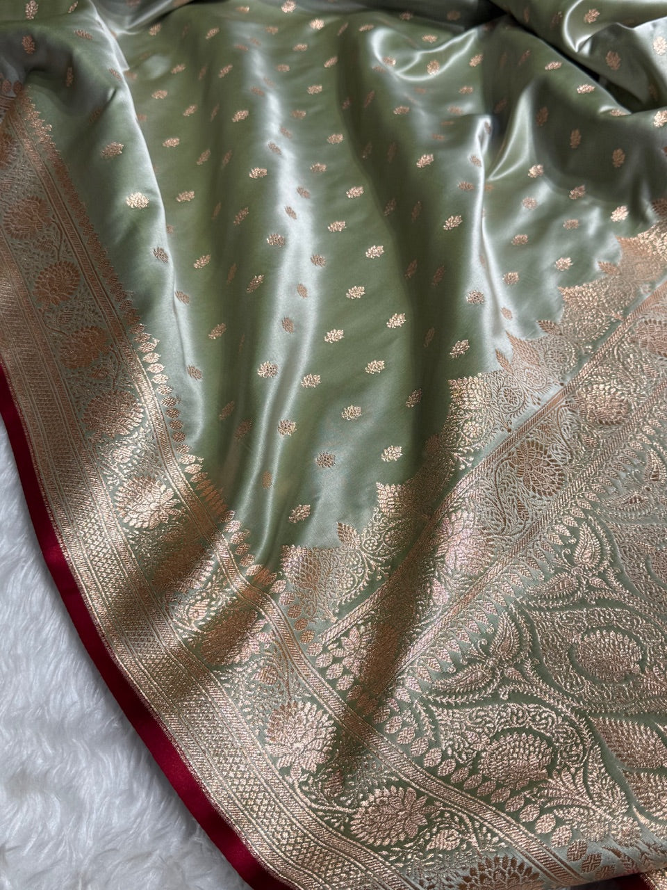 Greenish Booti Katan Silk Saree SK07