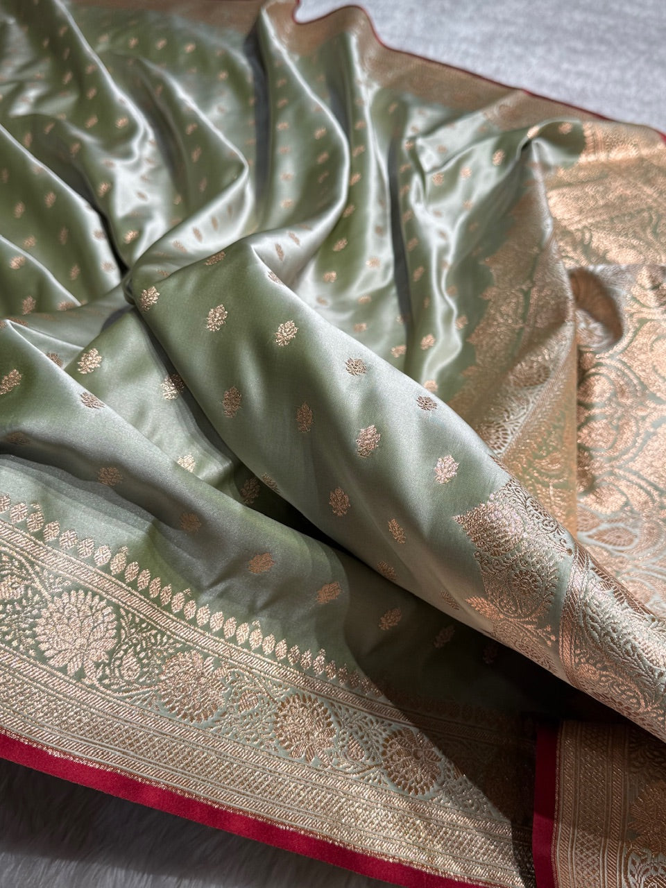 Greenish Booti Katan Silk Saree SK07