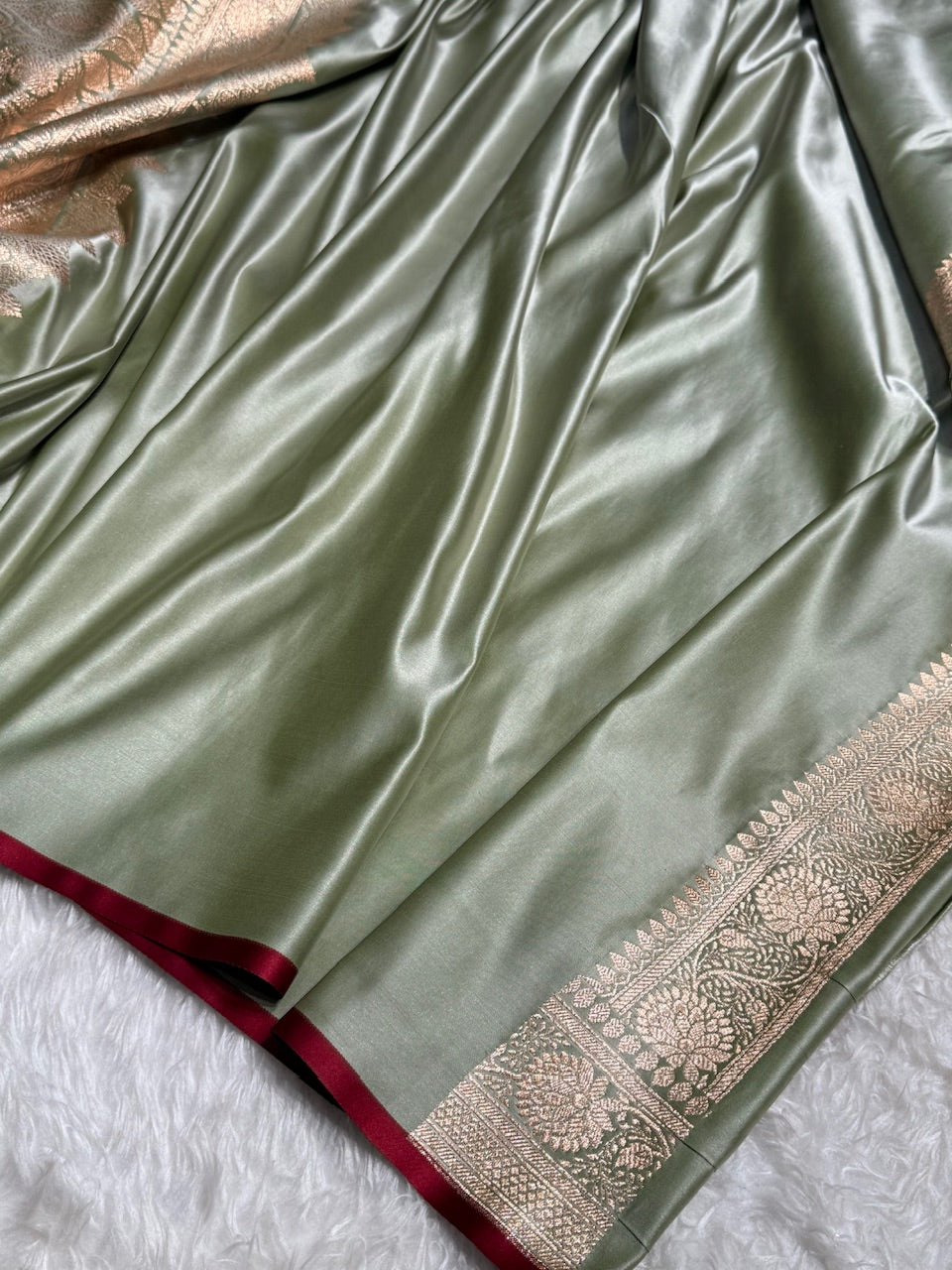 Greenish Booti Katan Silk Saree SK07